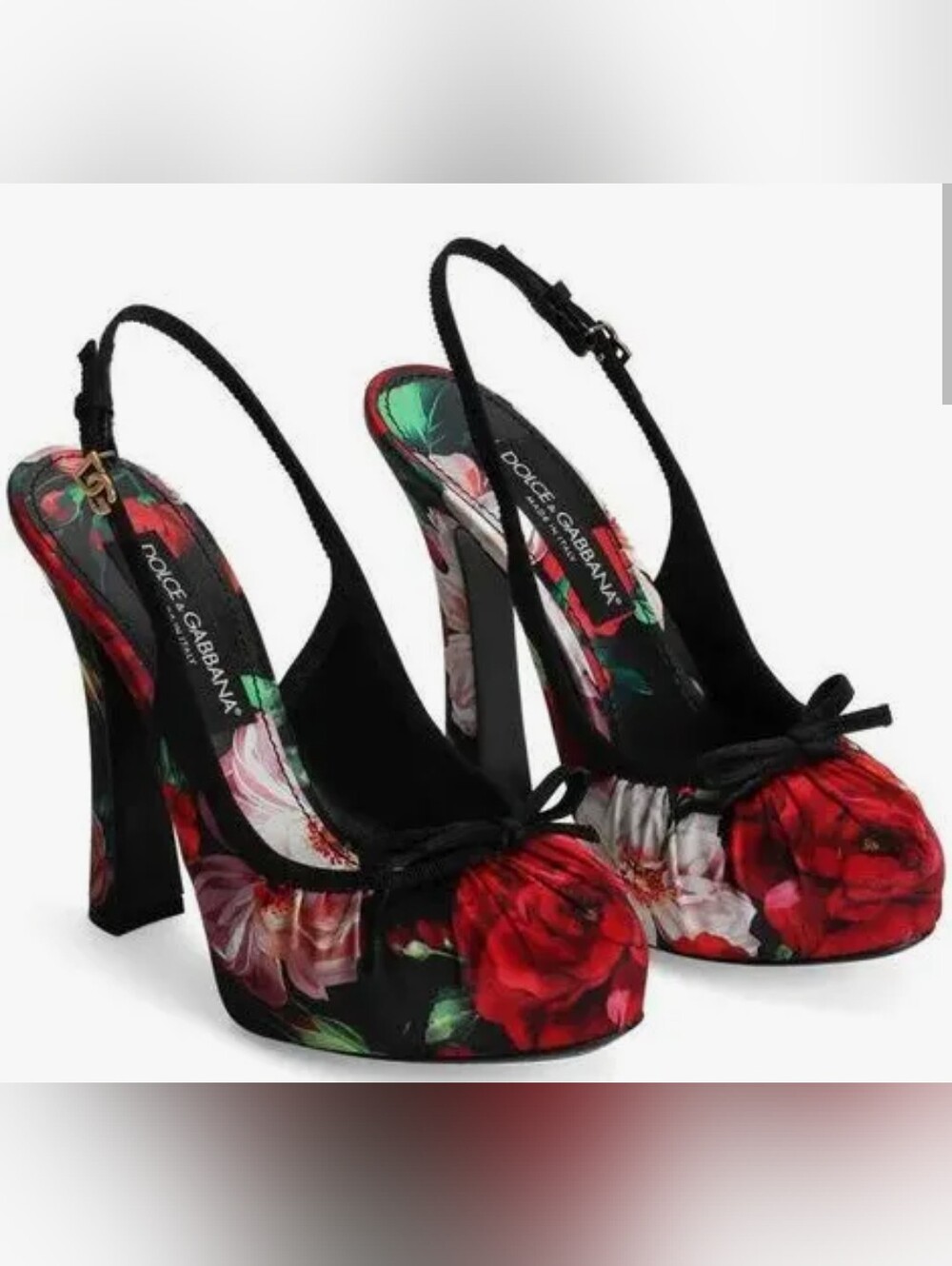 Dolce & Gabbana Black Floral Slingback Pump with Red & Green Accents Sz 39